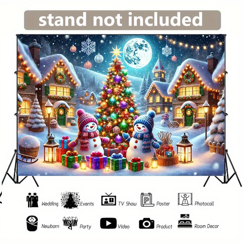 Christmas Snowman Village Background Banner - Polyester Decoration  Christmas Village Theme - Holiday Decoration