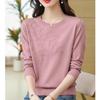 Embroidered Round Neck Knitted Sweater Women's Long Sleeve Autumn Winter New Fashion Slimming Design Base Layer Top