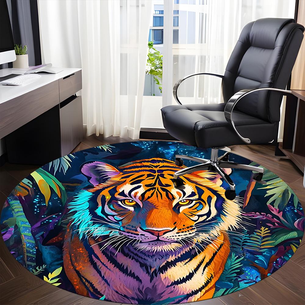1PC Tiger Jungle Office Round Area Rug,  Mat Suitable ForOffice, Under Office Chairs Bedroom Living Room Home Decor, Room Deco