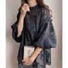 Blusa base casual da donna, larga, reversibile, a maniche lunghe, in pizzo