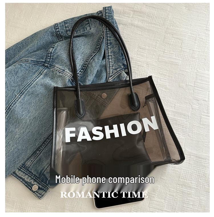 Damen Transparente Jelly Tragetasche - Sommerausgabe 2024, Großes Fassungsvermögen, Mutter-Kind, Buchstabenaufdruck, Modisches Strandaccessoire