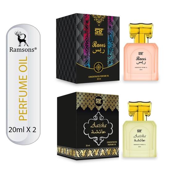 Ramsons SRF Aaisha & SRF Raees Concentrated Perfume Oil Combo (Pack of 2 X 20ml) | Alcohol Free |Attar Perfume Roll On