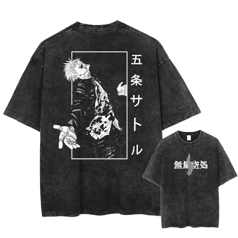 Anime Jujutsu Kaisen Printed Tshirt Mens and Womens Washed Tshirt High Quality Vintage Cotton Tshirt Harajuku YK Tops