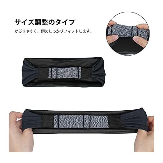 Headband for Men and Women, Sports, Silk Feel, Double Structure, Face Wash, Hair Clip, Adjustable Length, 10 Colors, Black