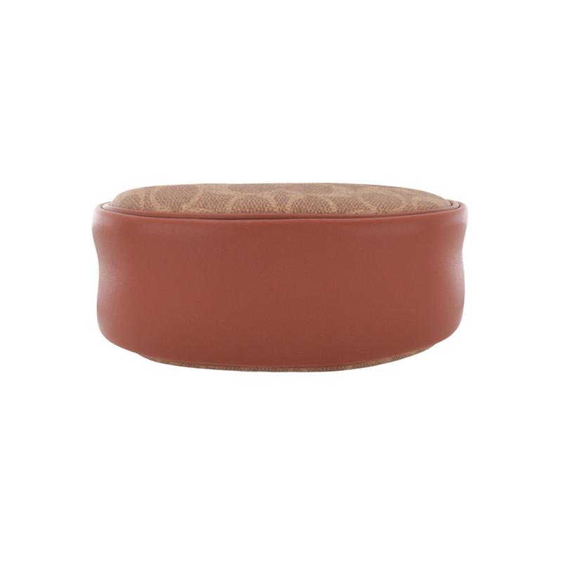 Coach JONIE 15 chiusura superiore con cerniera, pelle artificiale e pelle di mucca, borsa a tracolla singola, mini, modello da donna, marrone con ricamo rosso