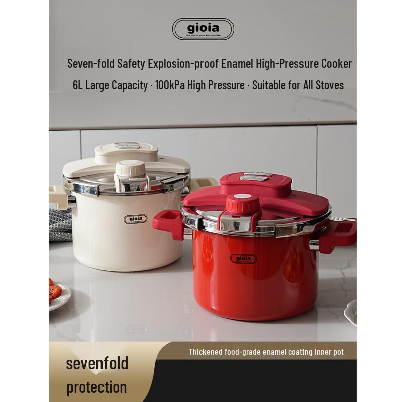 

Jiao Ya Red Enamel Stainless Steel Pressure Cooker