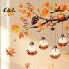 Static Cling Window Decals Autumn Maple Leaf And Lantern Sticker, Double Sided PVC Waterproof Harvest Theme Wall Stickers Decals, Removable