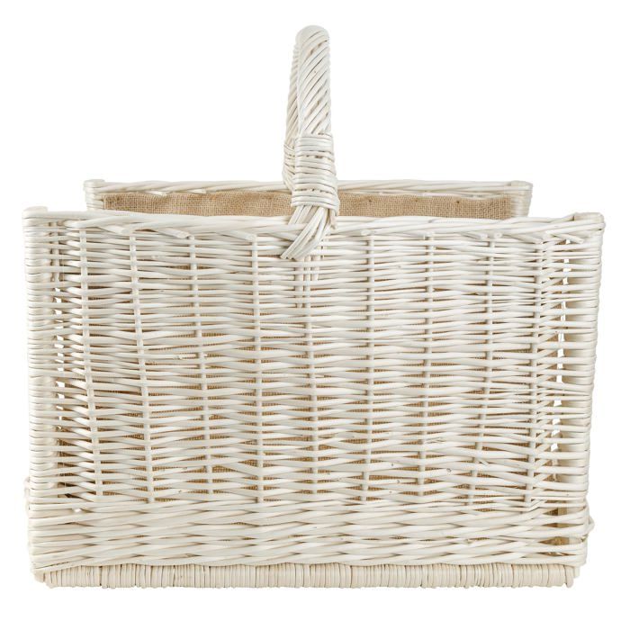 Panier à bûches - CREATIVE HOME - Cheminée - Osier 100% naturel - Poignée - Blanc 50x34x50 cm