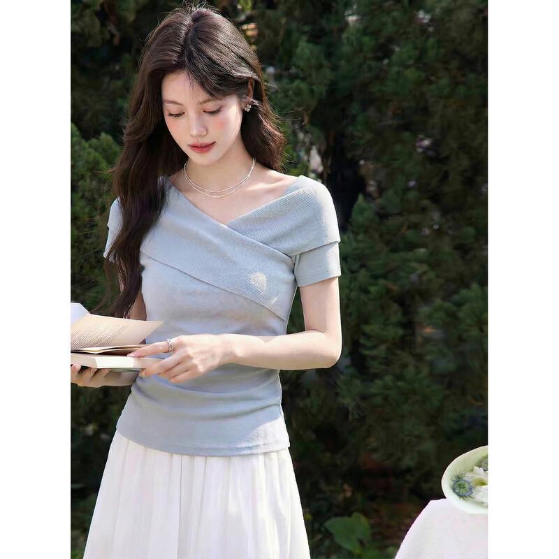 Women's French Style Slim-Fit Short Sleeve T-Shirt
