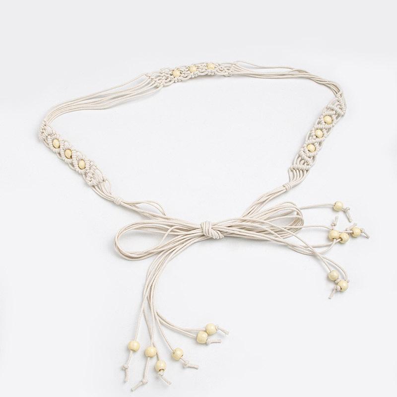 New Boho Style Waist Rope Hand-woven Wood Bead Waist Rope Vacation Casual Natural Skirt Belt Women's Waist Rope