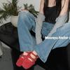 Metallic Bow Knot Cross Strap Mary Jane Flats Women's Square Toe Casual Shoes