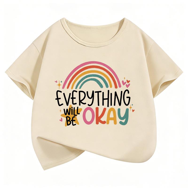 Everything Will Be Ok Rainbow Design Print T Shirts Sweet Kids Childrens Tshirt Boys Girls Summer Spring Casual Top Tee Shirt