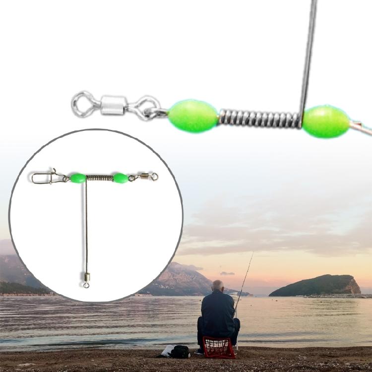 10 stycken rostfritt stål 3-vägs T-formade svivel med lysande pärlor, T-formade fiskelinafästen för balanserade tackel