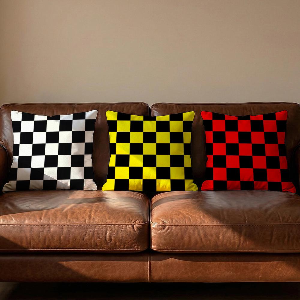 Classic Checkered Square Cushion Cover Soft Reversible  Durable Pillow Cover  MultiScene Use for Home  Car Daily Comfort