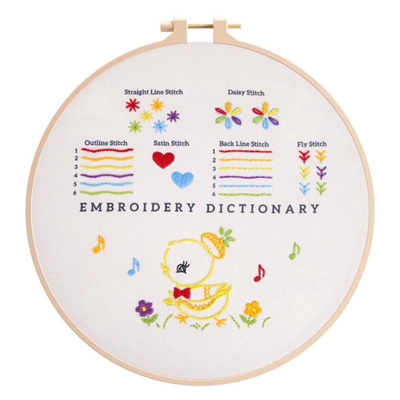 Broderi Startkit-för Nybörjare Vuxna Barn DIY Älskare Broderistygn Övningskit-med Färgtråd Instruktioner