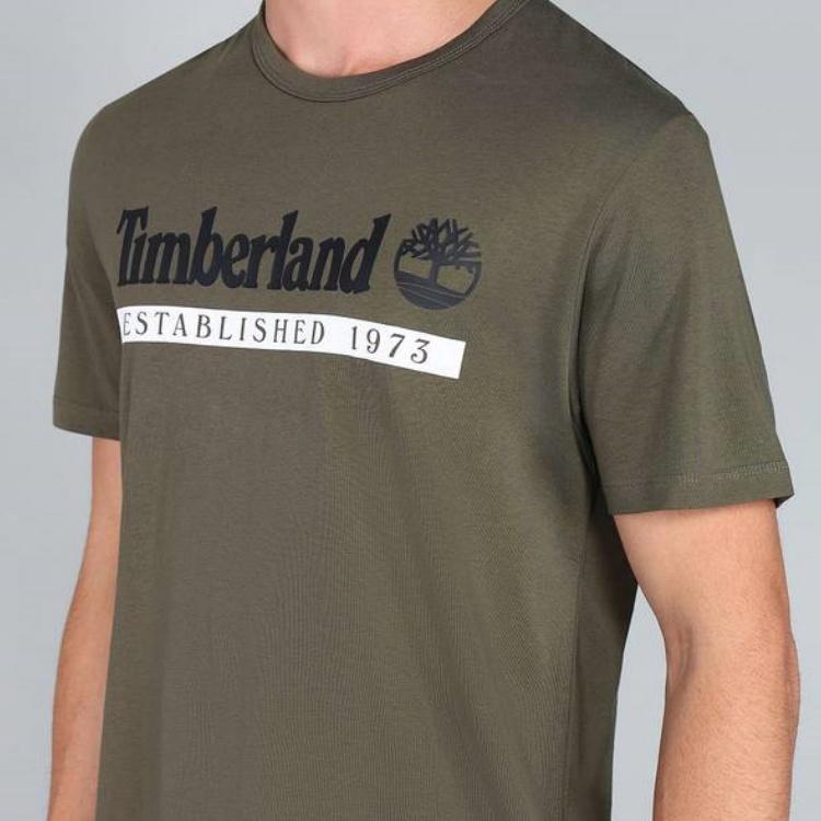 Timberland Letter Print Round Neck Short Sleeve T-Shirt Men Tops Brown A2BV6-Z33