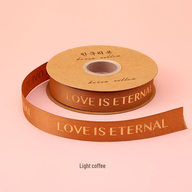 1CM Ribbed Silk Satin Ribbon with Hot Stamped English Letters for Cake Decoration and DIY Craft Gifts