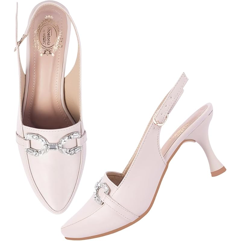 Shoetopia Classy Slingback Cream Pumps For Women & Girls-Eu40