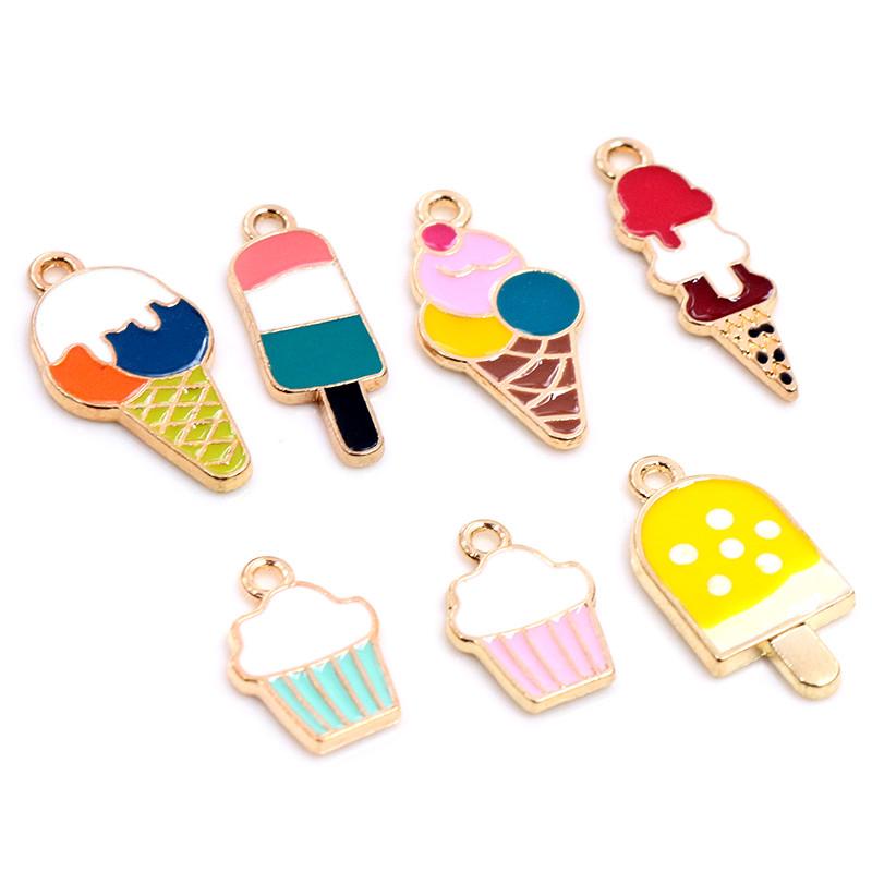 10pcs Summer Dessert  Alloy Metal Drop Oil Ice Cream Charms Pendant For DIY Bracelet Necklace Jewelry Making Finding