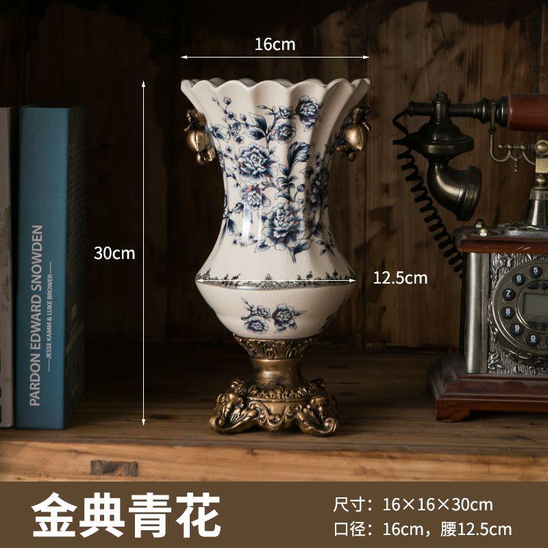Porzellanvase Retro Blau-Weiß-Porzellan Europäische Wohnzimmerdekoration Blumenarrangement Leichter Luxus Chinesische Dekoration