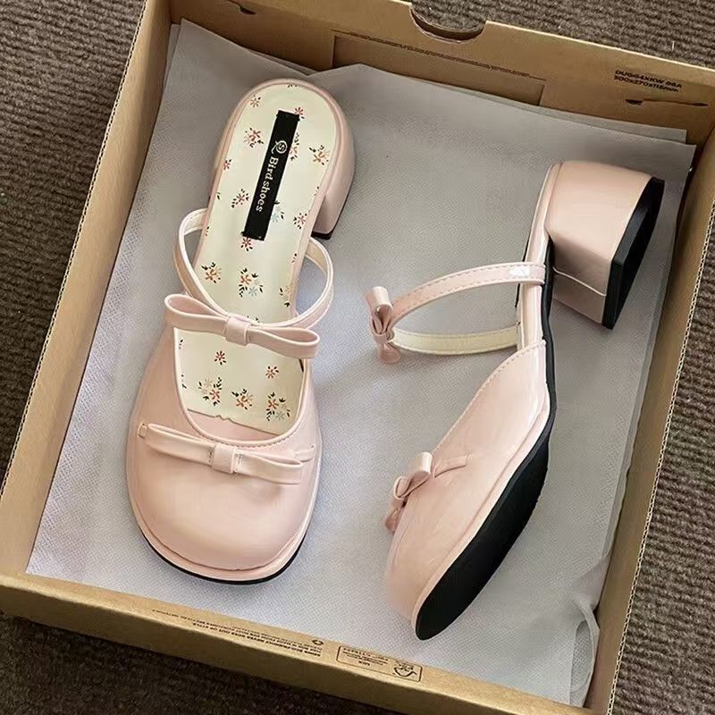 College-Stil, Gut aussehendes Temperament, Sandalen für Damen Sommer High Heels mit Schleifen und kleinem Blumendekor Außenbekleidung