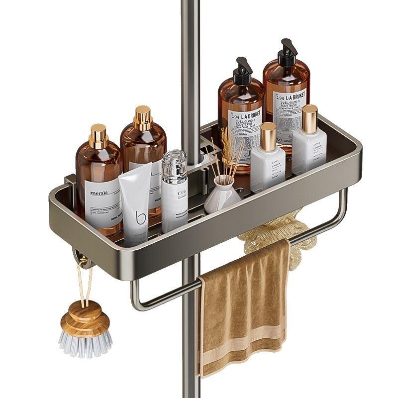 Punch-free Bathroom Shower Rack Single-layer Shower Rack with Rod Grey