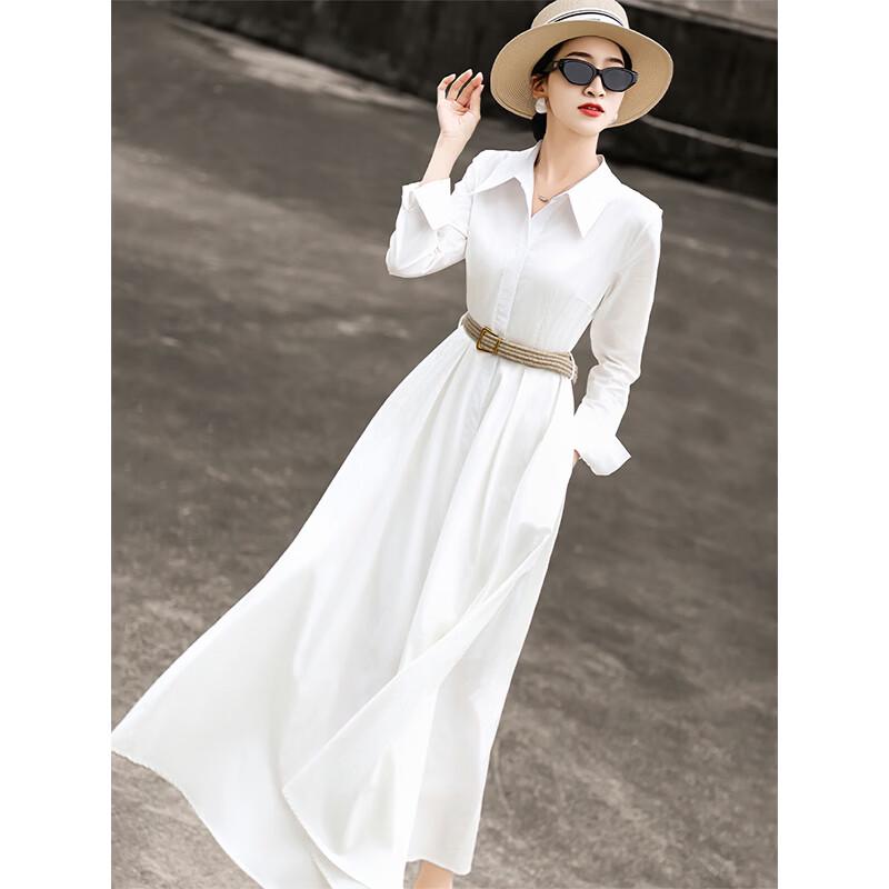 Lanser 2026 Spring Lyocell Long-Sleeve White Shirt Dress XL