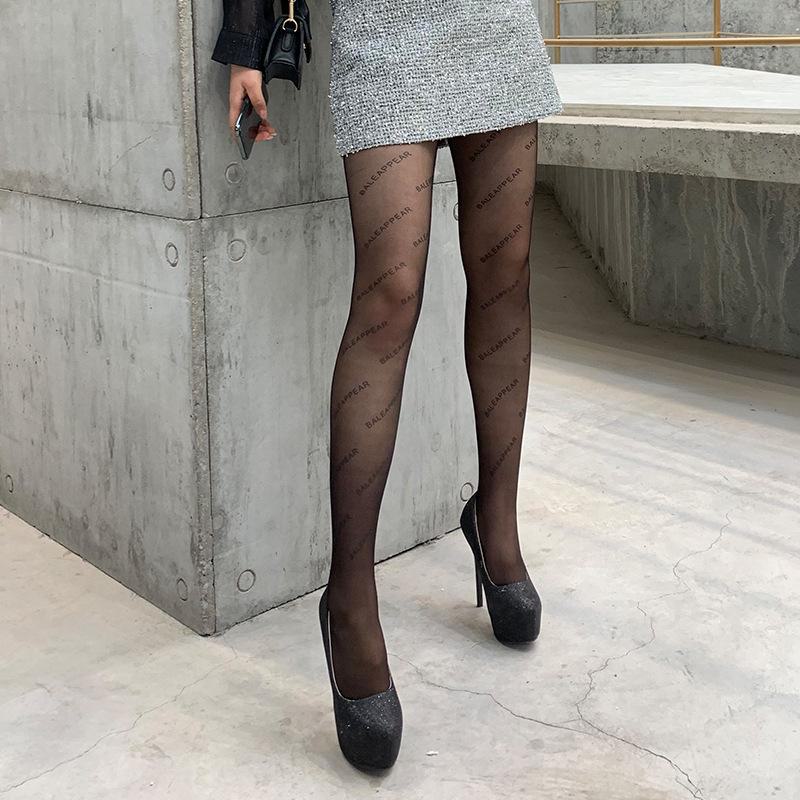 Summer Women's English Print B-Letter Black Pantyhose - 8D Net Stockings