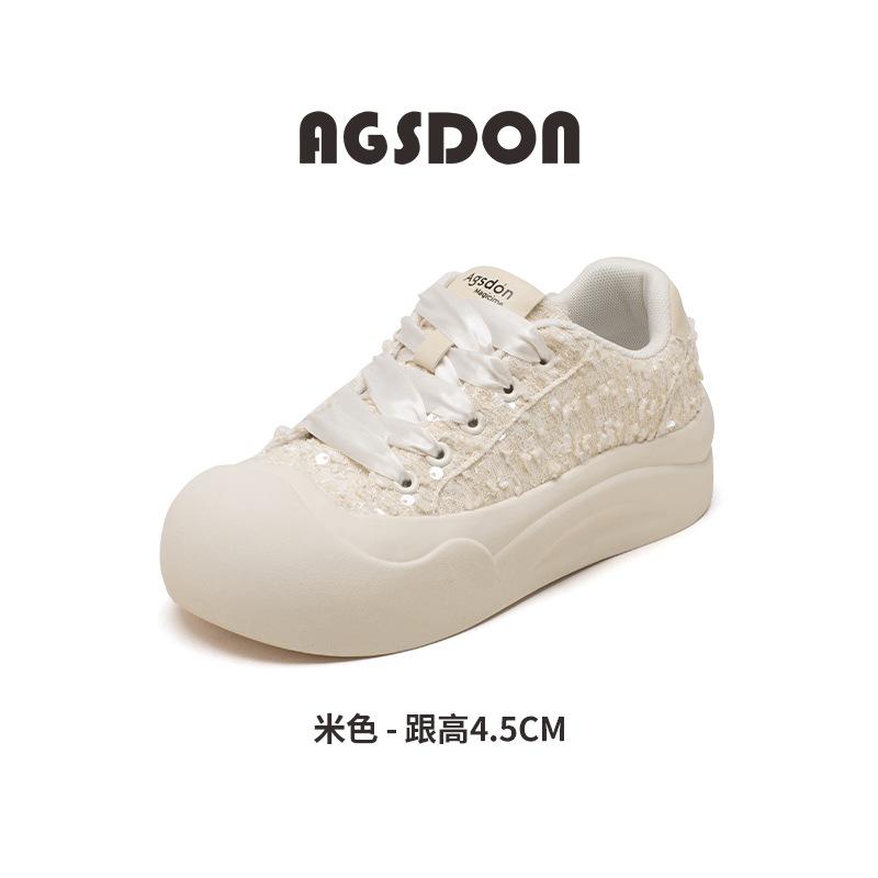 Augustine platform white shoes women's 2025 new summer thin board shoes college style sequins casual sports shoes