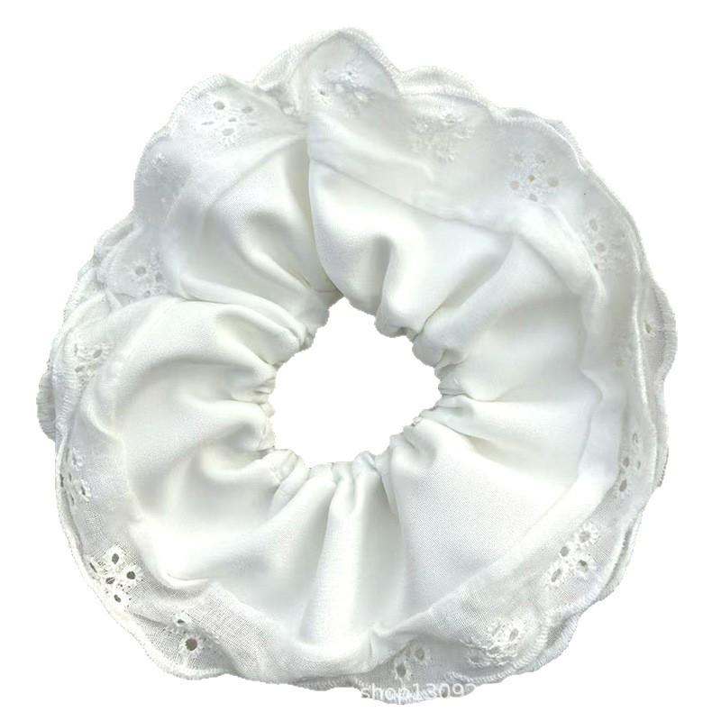 Elegant White Lace Scrunchie for Women - High-End Elastic Hair Tie for Low Ponytail