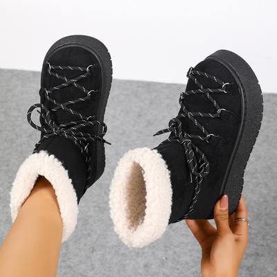Foreign Trade Warm Front Lace-up Snow Boots 2025 Winter New Piled Thickened Muffin Mao Mao Mouth Cotton Shoes Women