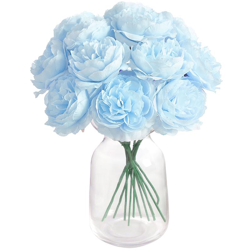 20CM 6Pcs Artificial Silk Blue Peony Flowers With Stems Fake Peony Bouquet  for Home Wedding Decoration Office Desks Ornament