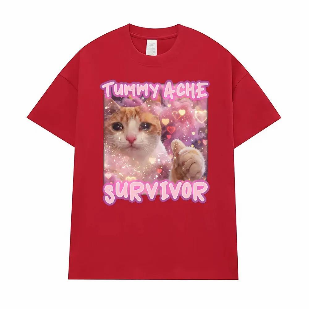 Stomach Ache Survivor Funny Cat Emoji Graphic TShirt Unisex Trendy Vintage Cartoon Humorous Street Style 100 Cotton TShirt S