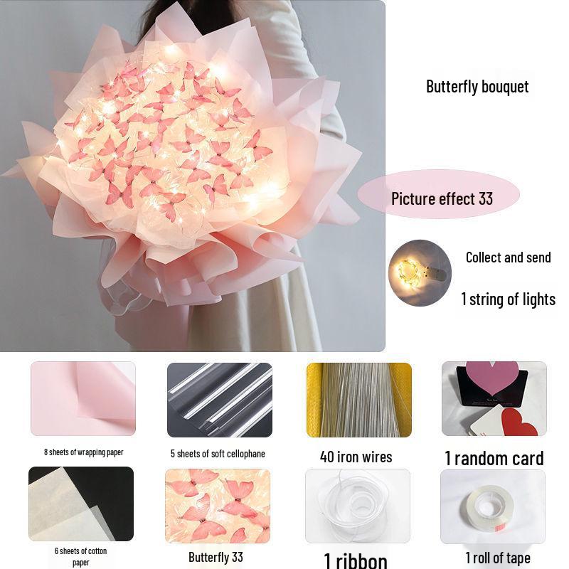 Valentine's Butterfly Bouquet DIY Kit: Handmade Flower Set for Girlfriend, Best Friend, Teacher Birthday Gift