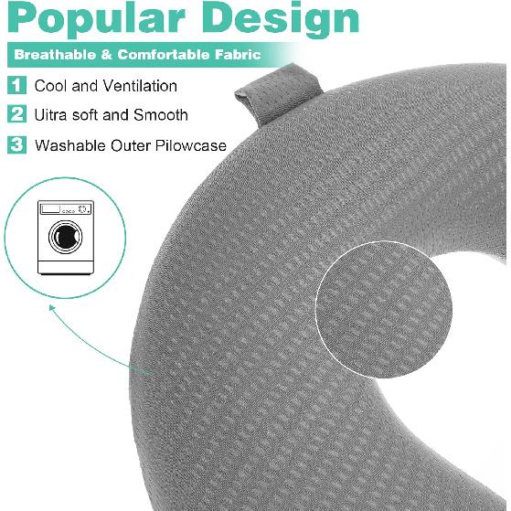 2 Pcs Neck Pillow Covers with Zipper, U Shaped Travel Pillow Case Cover, Replacement Neck Pillows Case, Washable Oft Airplane Pillows Covers, Black