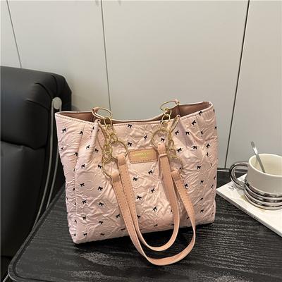 Sweet Tote Bag Women's New Summer Bow Shoulder Bag Literary and Casual Versatile Large-capacity Handbag