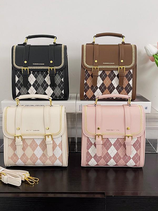 Girlish Heart Argyle Color Block Women's Backpack 2025 - Cute Korean Style Crossbody Small Schoolbag