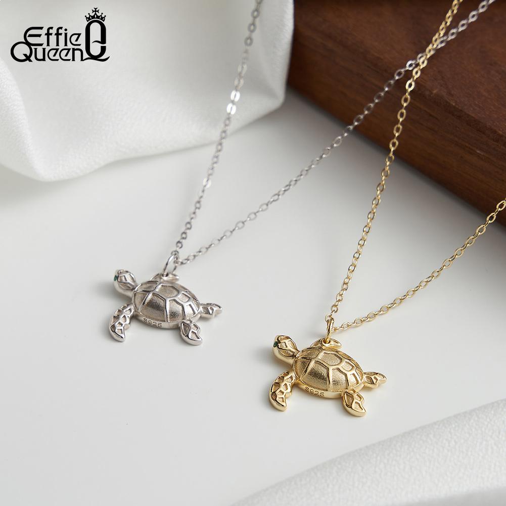 EFFIE QUEEN 925 Sterling Silber Lustiger Meeresschildkröte Anhänger Halskette Zirkonia Kreatives Geschenk für Frauen Schmuck Tier Halskette SN352