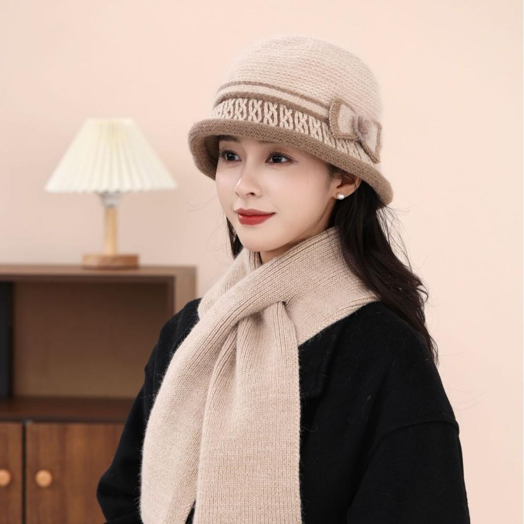 

Модная шляпа нового стиля для пожилых женщин на осень и зиму, вязаная, универсальная, теплая, из кроличьего меха, утолщенная, модная шерстяная шляпа-котелок в стиле бабушки One size