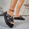 Crossed Platform Slippers, Muffin Heel, Solid Color Large Size Beach Sandals, Open-toed Lazy Shoes
