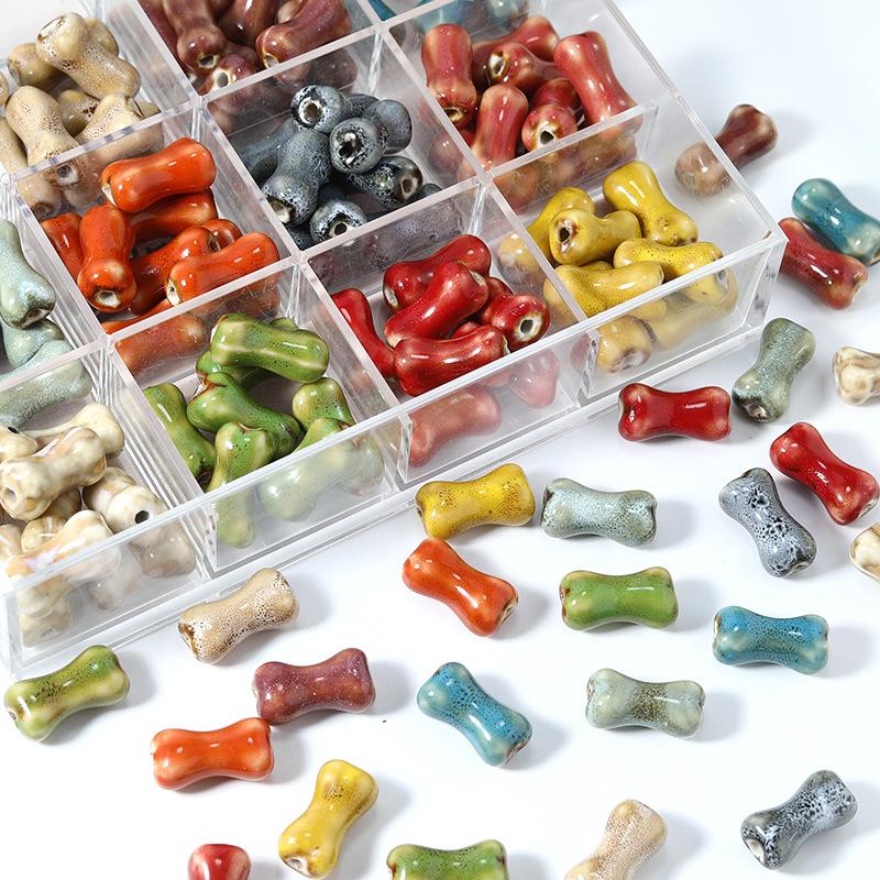 10pcs Design Sense Bone Retro Fun Shaped Ceramic Beads Jewelry Making Materials Charm Bracelet and Necklace Trend Accessories