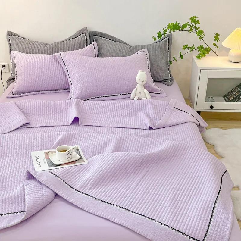 Prošívaná letní sada přikrývek ve francouzském stylu, elegantní sada princeznovských bublinových přízí, sada prošívaných přikrývek s klimatizací, šetrná k pokožce, letní deka