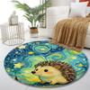 Cute Hedgehog with Starry Night Background Print round rug, living room, bedroom, playroom carpet, non slip floor mat, gift