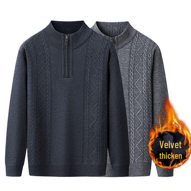 Men's High Neck Half-Zip Fleece Sweater – Trendy, Thick Knitwear for Autumn & Winter
