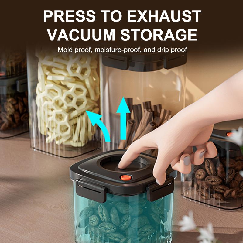 Vacuum Sealed Tank Plastic Vacuum Coffee Beans Jar Kitchen Cereals Storage Box Moisture-proof Fresh-keeping Tea Canister+