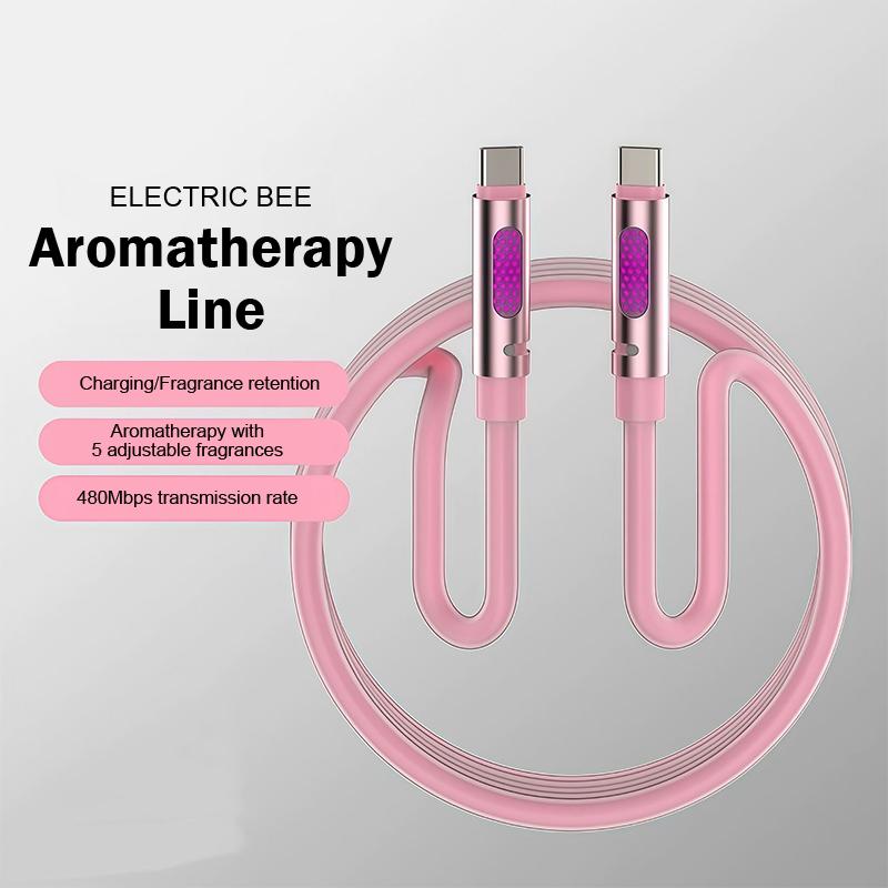 

Кабель USB C - USB C с атмосферной подсветкой, кабель для передачи данных для ароматерапии, кабели для быстрой зарядки 65 Вт розовый