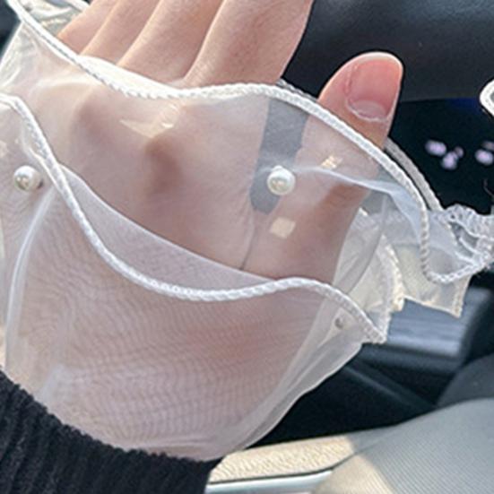 Yousheng 1 Pereche Manșete de Mână Femei Dantelă Transparentă Elastică Decor Perle Faux Volan Anti-alunecare Decorațiune de Mână Volan Culoare Solidă Manșete Faux Prințesă