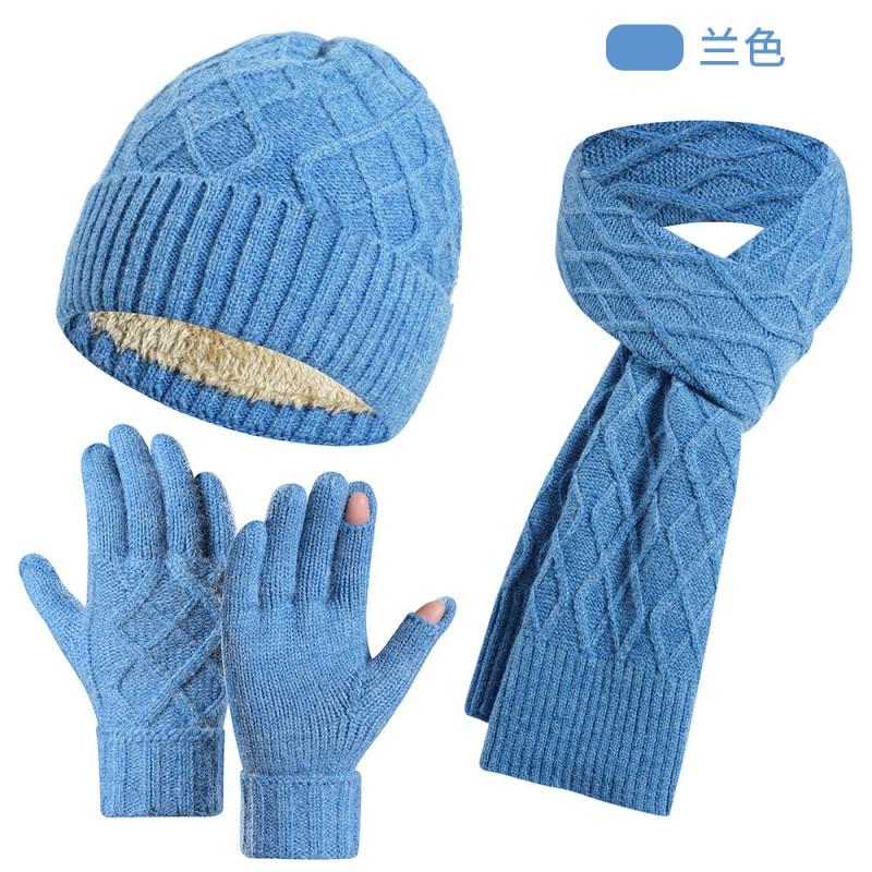 Womens Winter Knit Hat Scarf Gloves Set Double-Layer Warm Fleece Lined Acrylic Accessory Trio Cold Weather