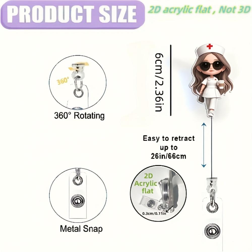 2D Acrylic Elegant Nurse Badge Reel For Women Retractable ID Holder Office Work Gift