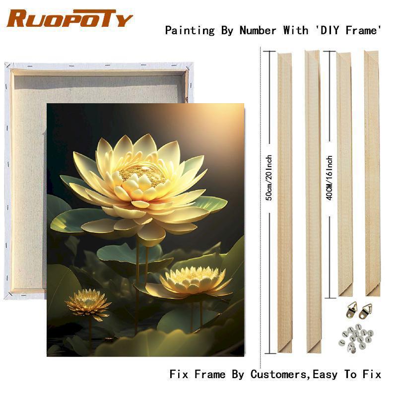 

RUOPOTY Рамка для рисования лотоса по номерам, наборы для взрослых, цветы, современная настенная художественная картина с цифрами для домашнего декора 60x75 см 40x50cm Diy Frame